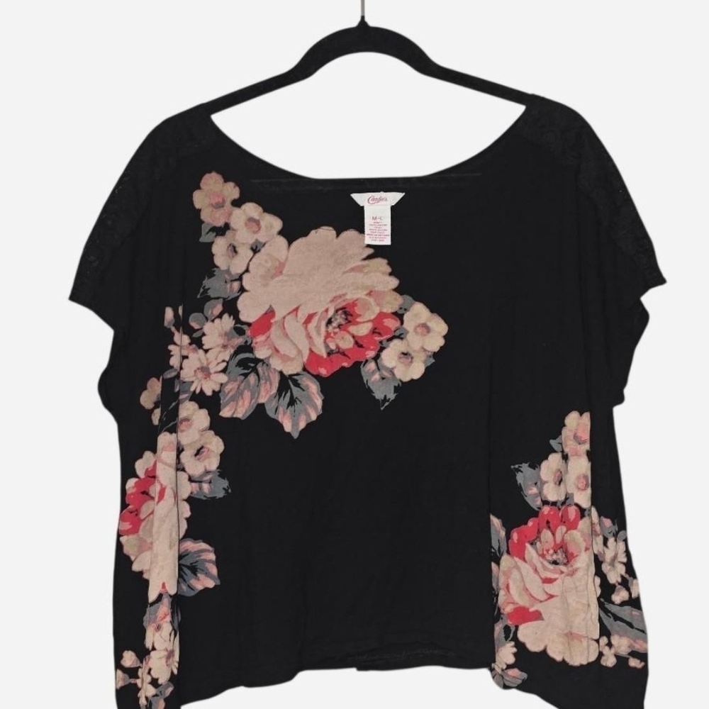 Candie's Black Floral Scoop Neck Top